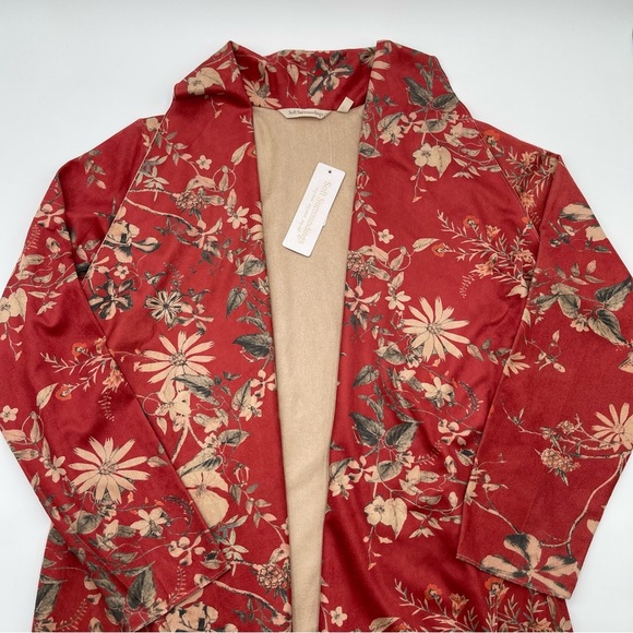 New Soft Surroundings Medium Draped Jacket Cardigan Rustic Botanical Faux Suede - Picture 2 of 15